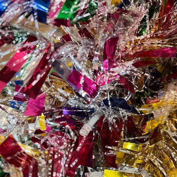 4ft Colorful Tinsel Christmas Tree Multicolored Silver Gold Pre-lit Warm Lights - Picture 9 of 12